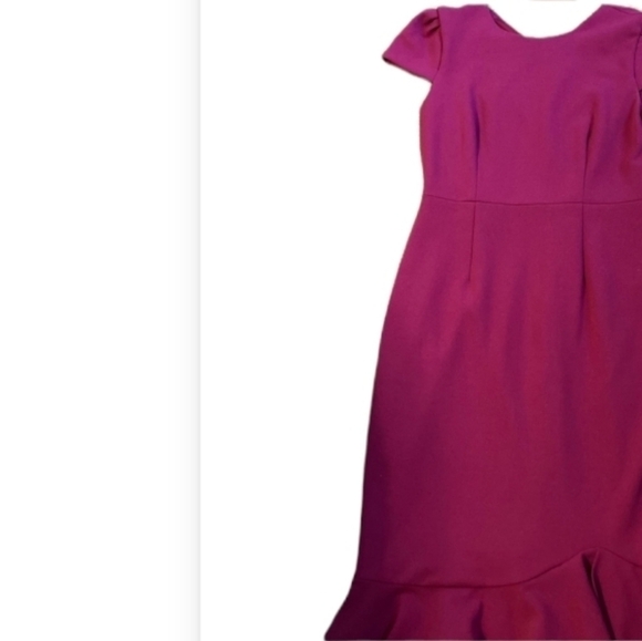 NEW! BETSEY JOHNSON Cap Sleeve Crepe Ruffle Hem Sheath Dress Stretch Fushia 2. - Picture 3 of 6